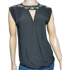 Oasis NWT 8 Gray Rhinestone Embellished Neck Shoulder Surplice Sleeveless Top